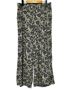 Floral Wide Leg Palazzo Pants Sage Green Black Boho Cottagecore Pockets 14W